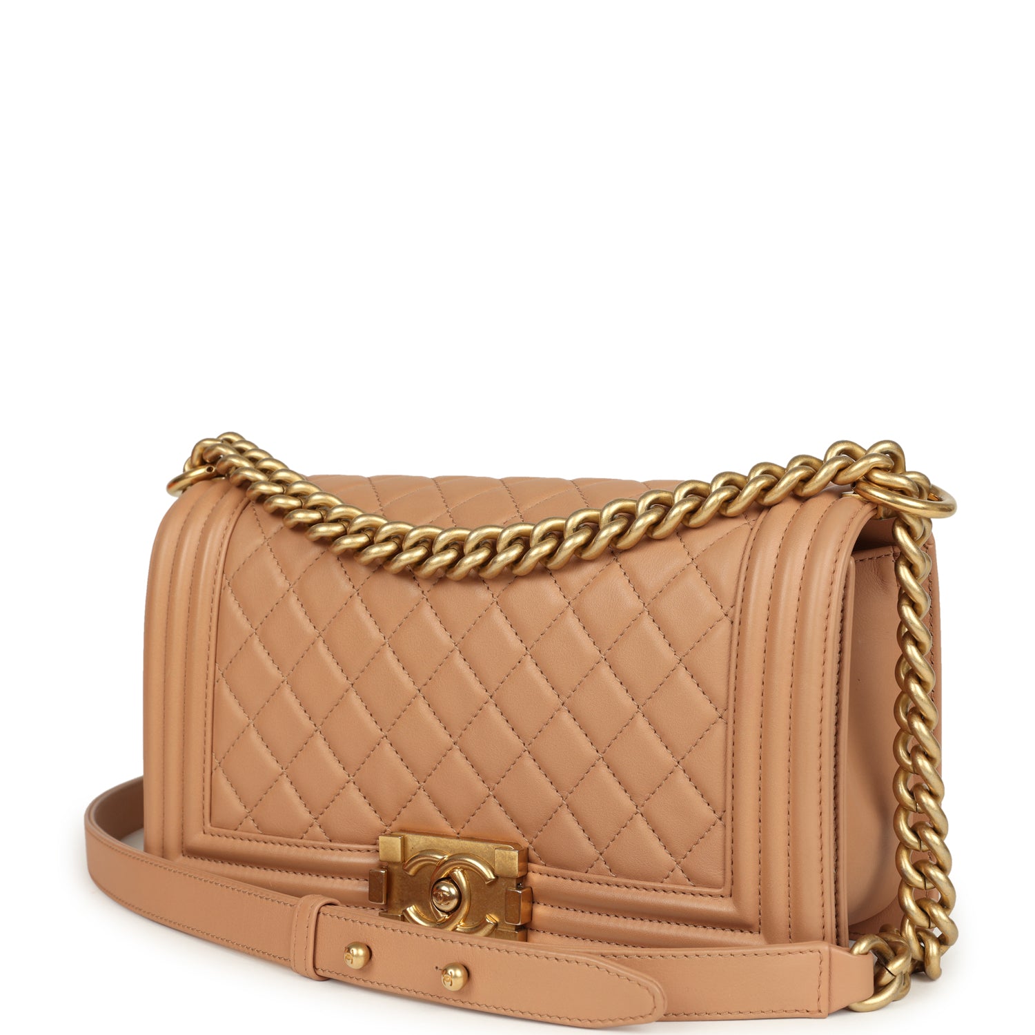 pre-owned-chanel-medium-boy-bag-dark-beige-lambskin-antique-gold-metal