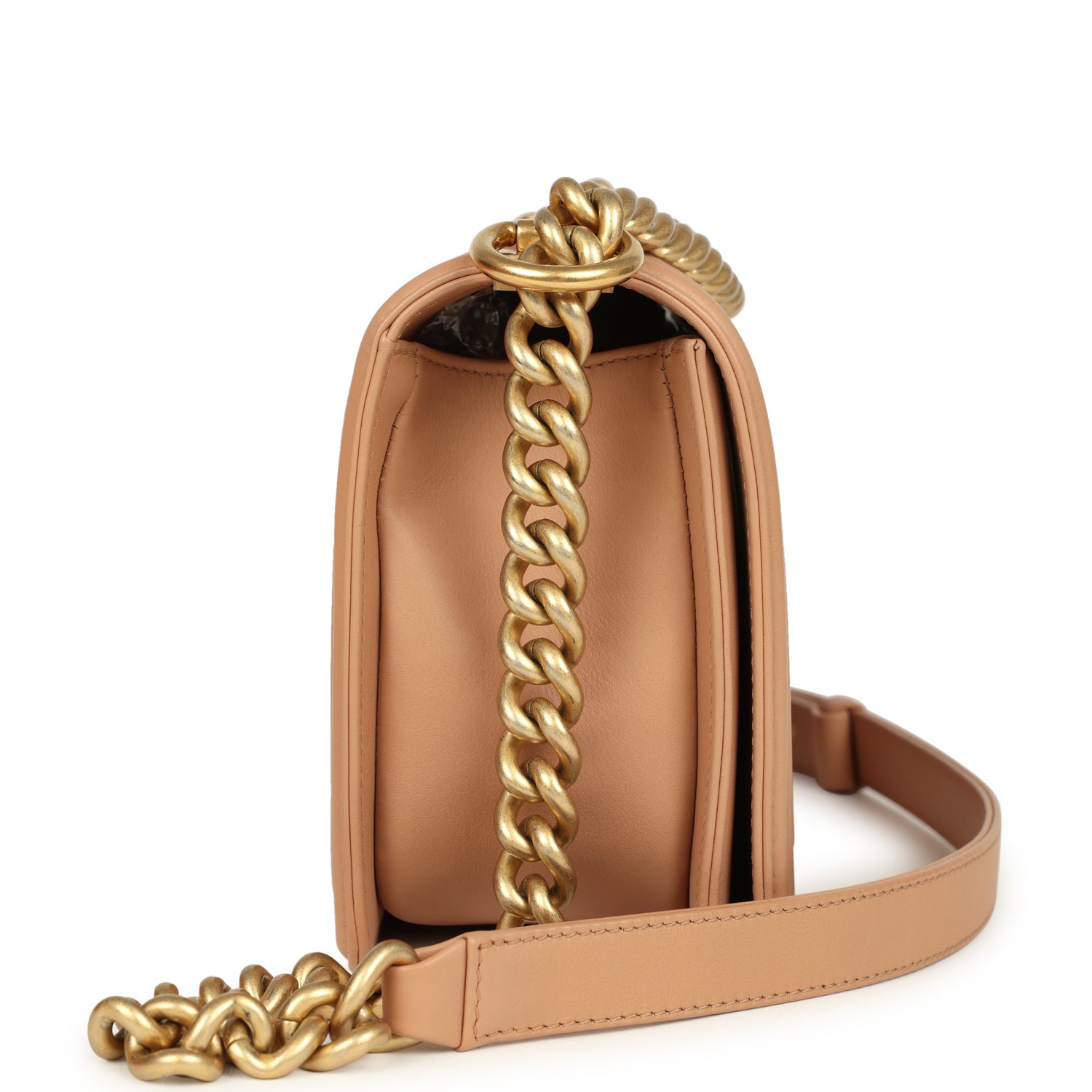 pre-owned-chanel-medium-boy-bag-dark-beige-lambskin-antique-gold-metal