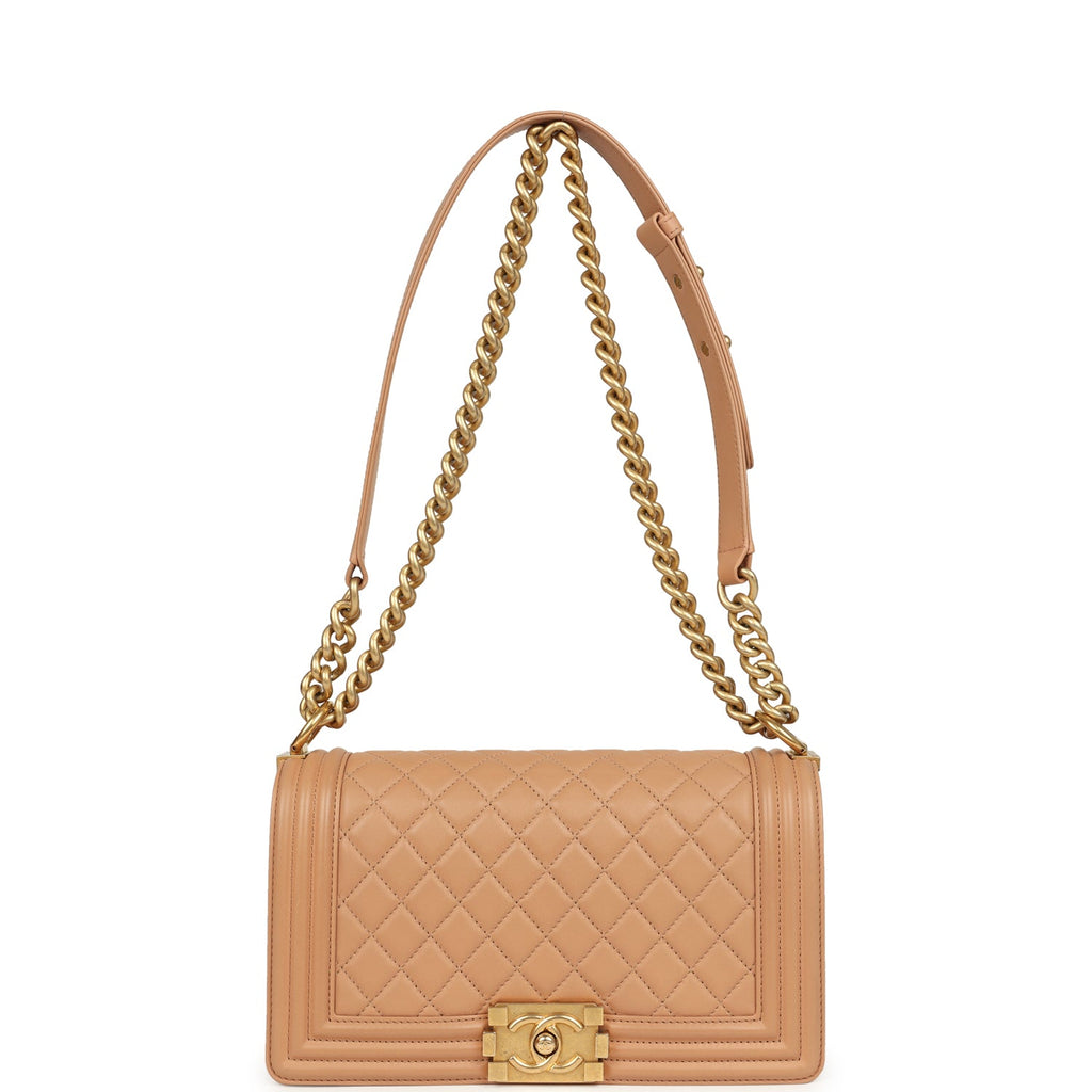 pre-owned-chanel-medium-boy-bag-dark-beige-lambskin-antique-gold-metal
