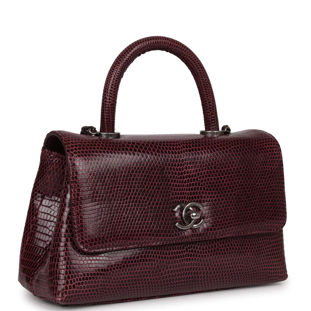 pre-owned-chanel-mini-coco-handle-burgundy-lizard-ruthenium-metal