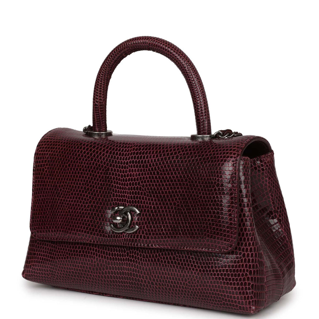 pre-owned-chanel-mini-coco-handle-burgundy-lizard-ruthenium-metal