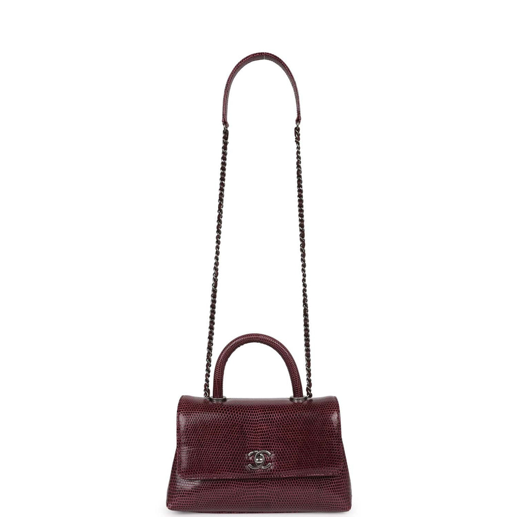 pre-owned-chanel-mini-coco-handle-burgundy-lizard-ruthenium-metal