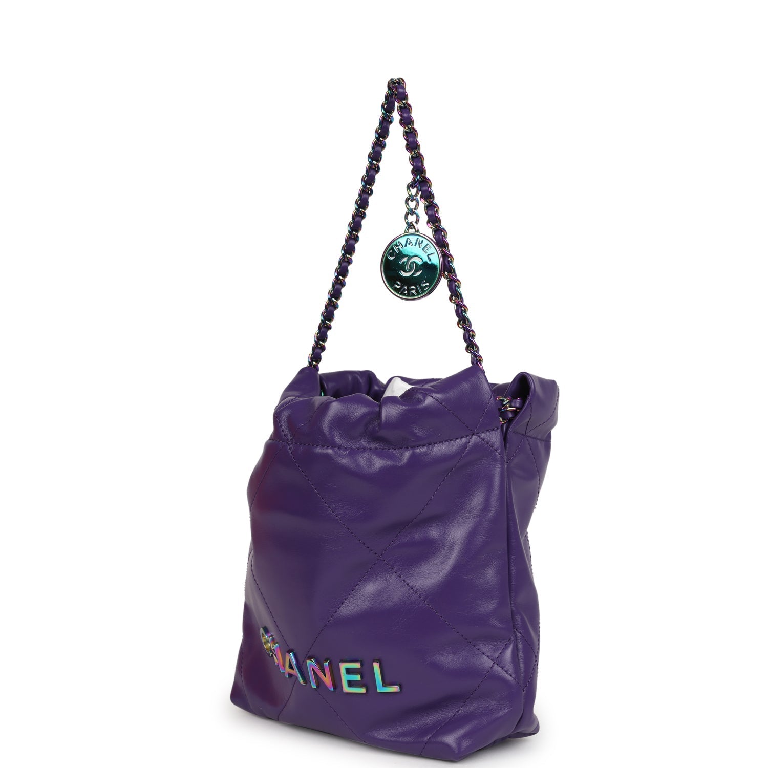 chanel-mini-22-bag-dark-purple-lambskin-rainbow-metal