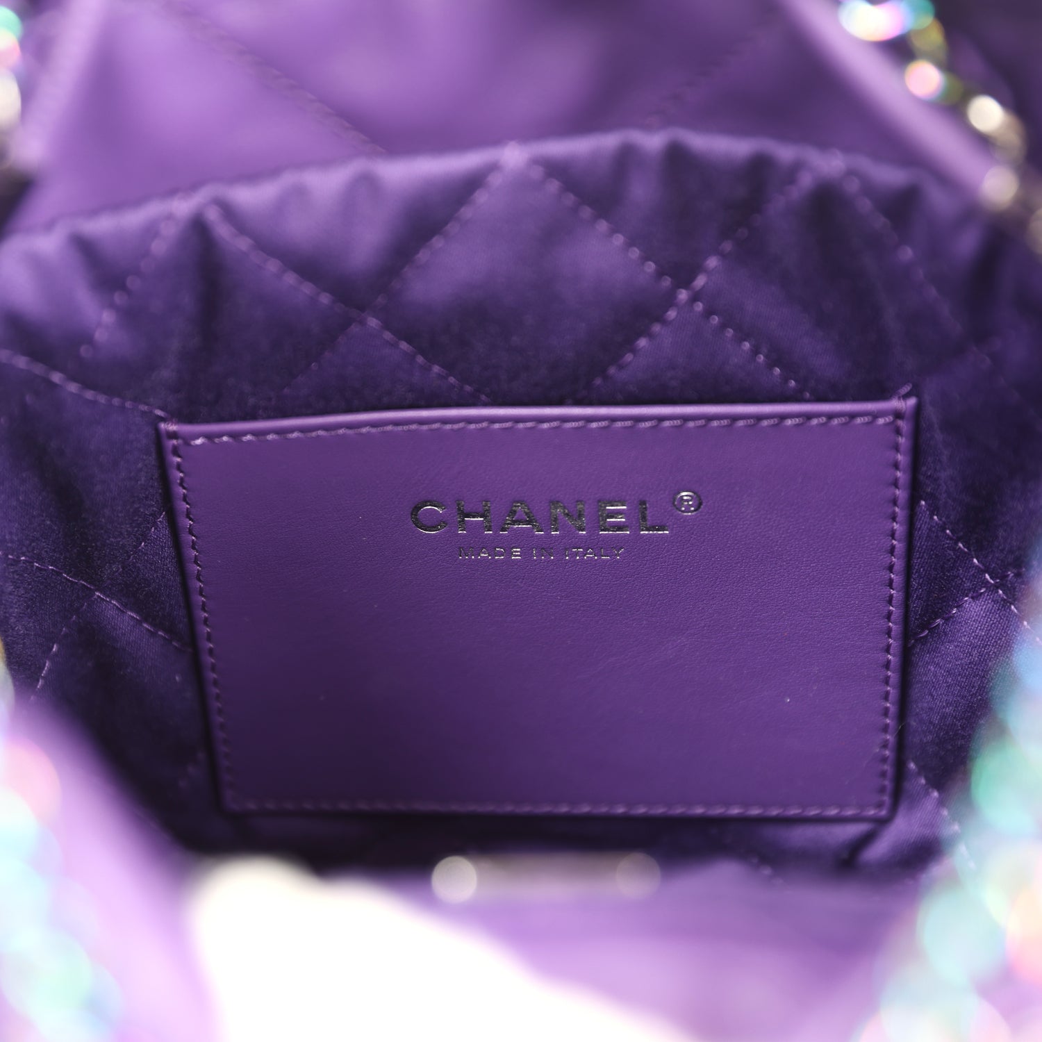 chanel-mini-22-bag-dark-purple-lambskin-rainbow-metal