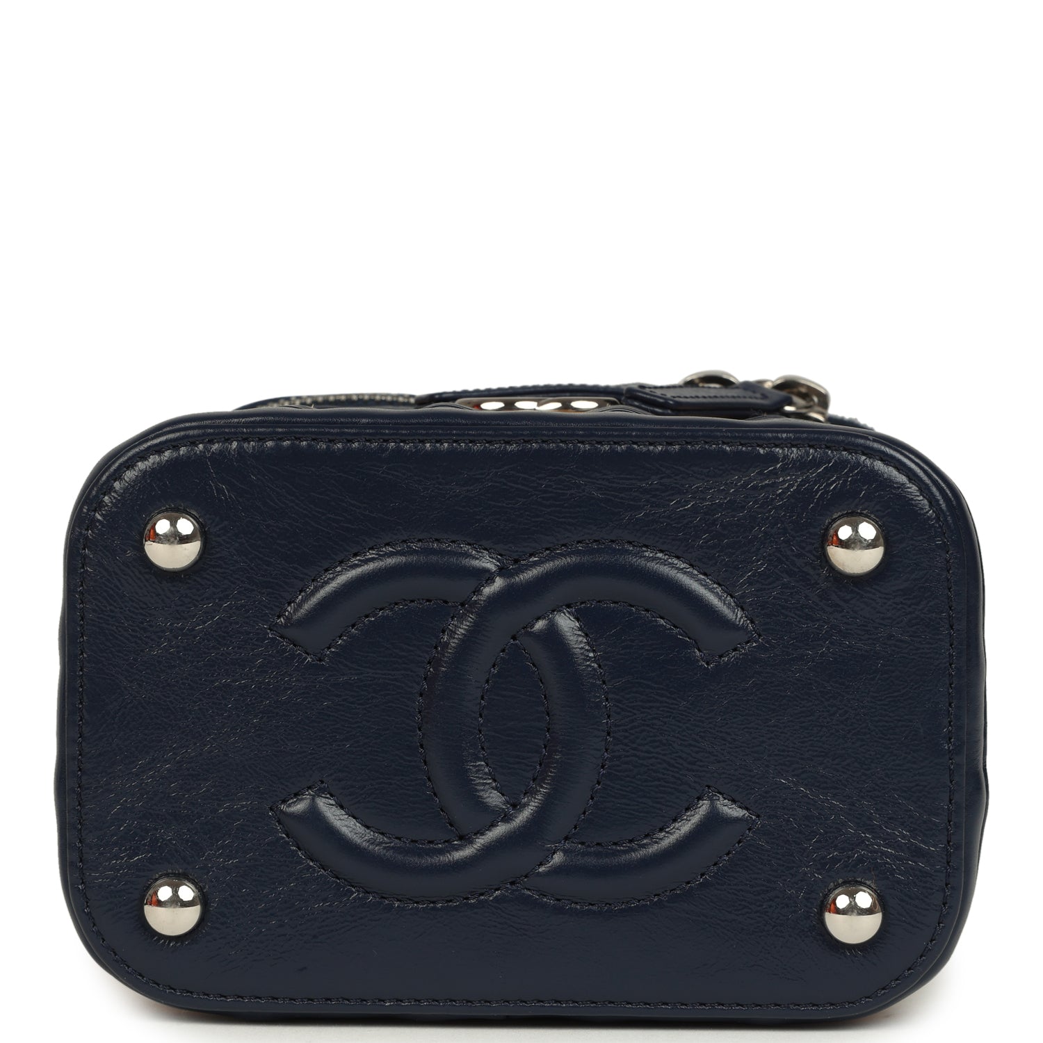pre-owned-chanel-small-top-handle-vanity-case-beige-raffia-and-navy-calfskin-silver-metal