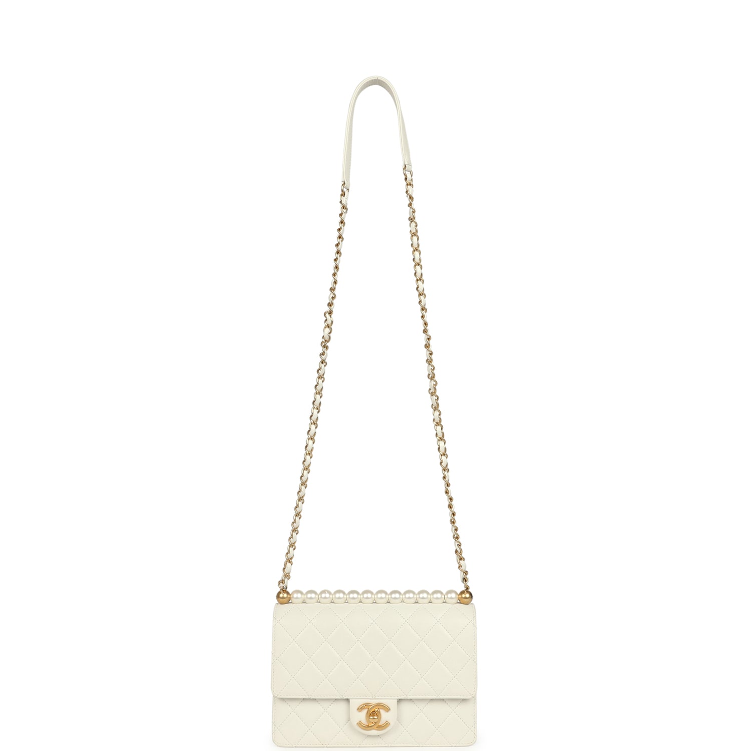 preowned-chanel-small-chic-pearls-flap-bag-white-calfskin-antique-gold-metal