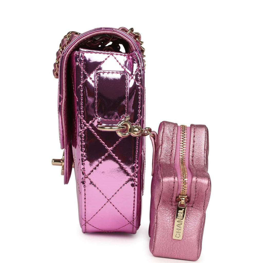 pre-owned-chanel-mini-flap-bag-and-star-coin-purse-pink-mirror-calfskin-and-metallic-calfskin-light-gold-metal