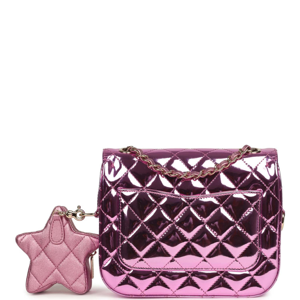pre-owned-chanel-mini-flap-bag-and-star-coin-purse-pink-mirror-calfskin-and-metallic-calfskin-light-gold-metal