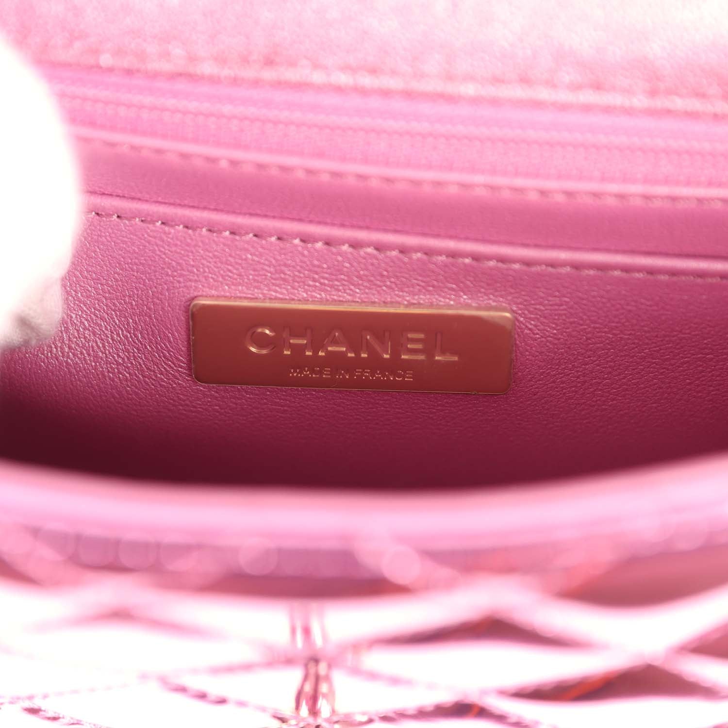 pre-owned-chanel-mini-flap-bag-and-star-coin-purse-pink-mirror-calfskin-and-metallic-calfskin-light-gold-metal