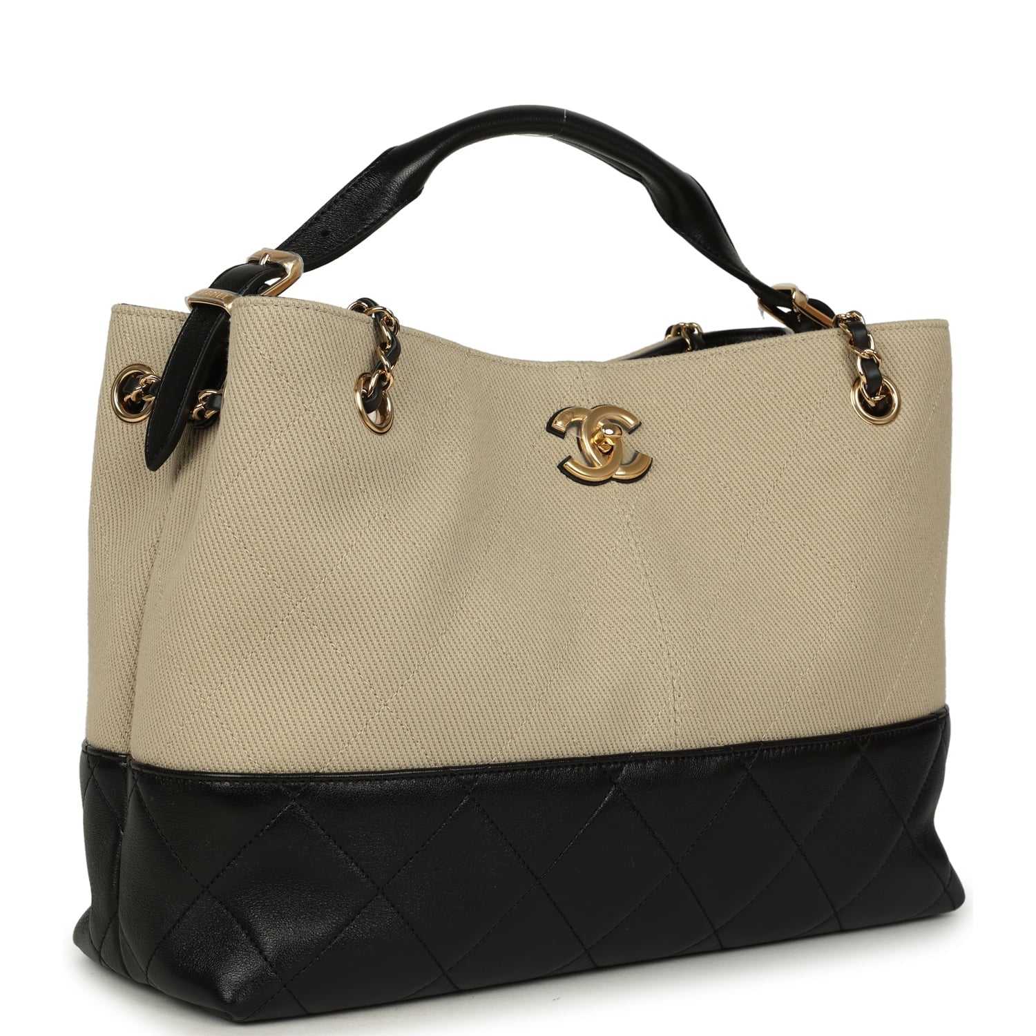 chanel-small-coco-hobo-bag-beige-canvas-and-black-shiny-lambskin-gold-metal