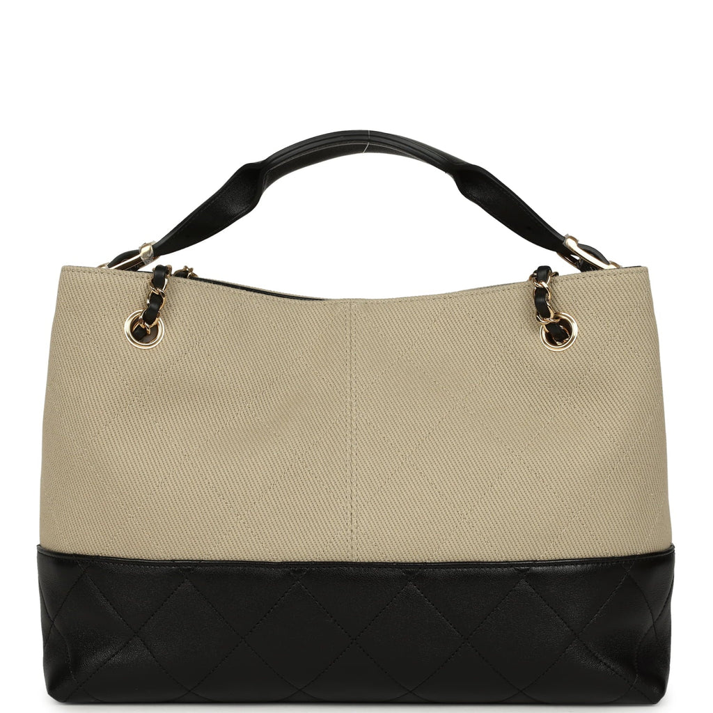 chanel-small-coco-hobo-bag-beige-canvas-and-black-shiny-lambskin-gold-metal