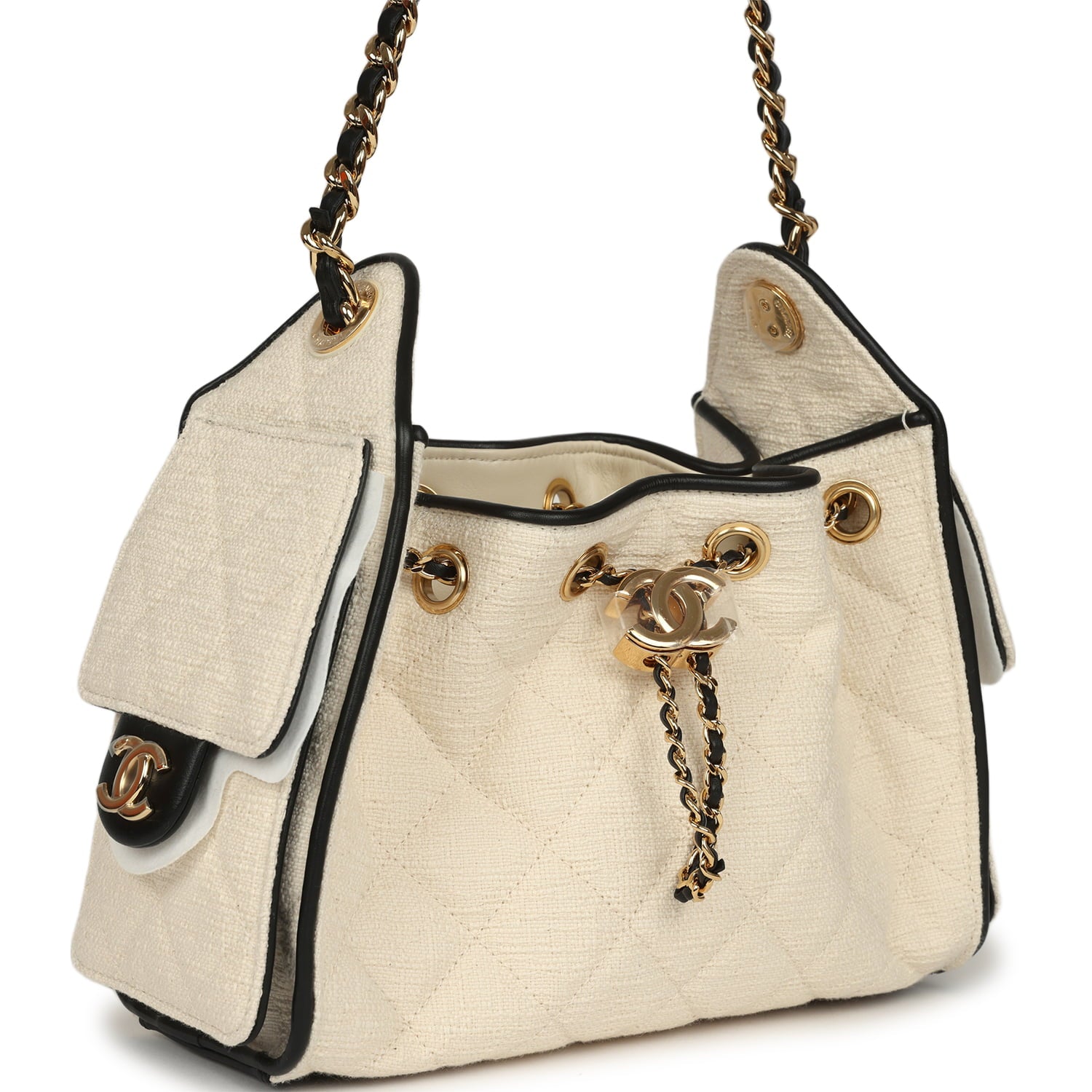 chanel-mini-25-hobo-bag-ecru-canvas-and-black-calfskin-gold-metal