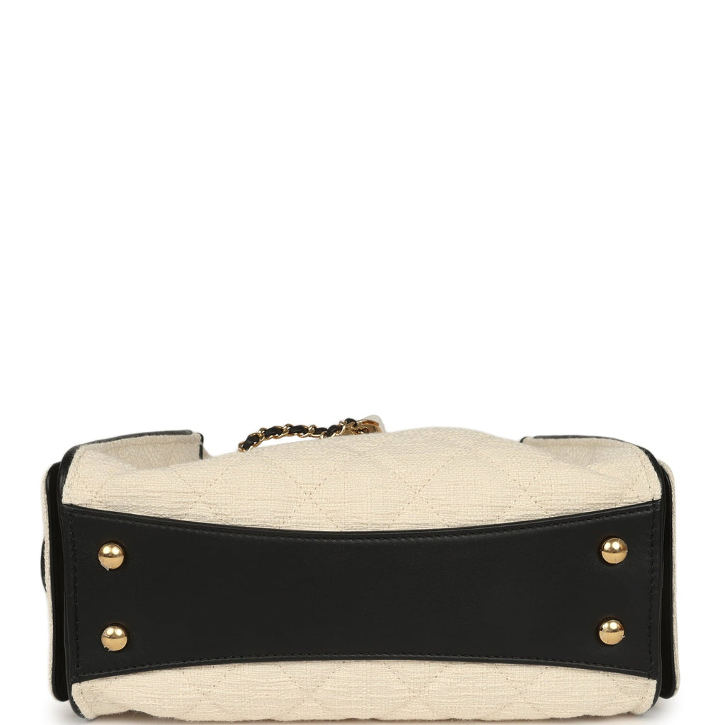 chanel-mini-25-hobo-bag-ecru-canvas-and-black-calfskin-gold-metal