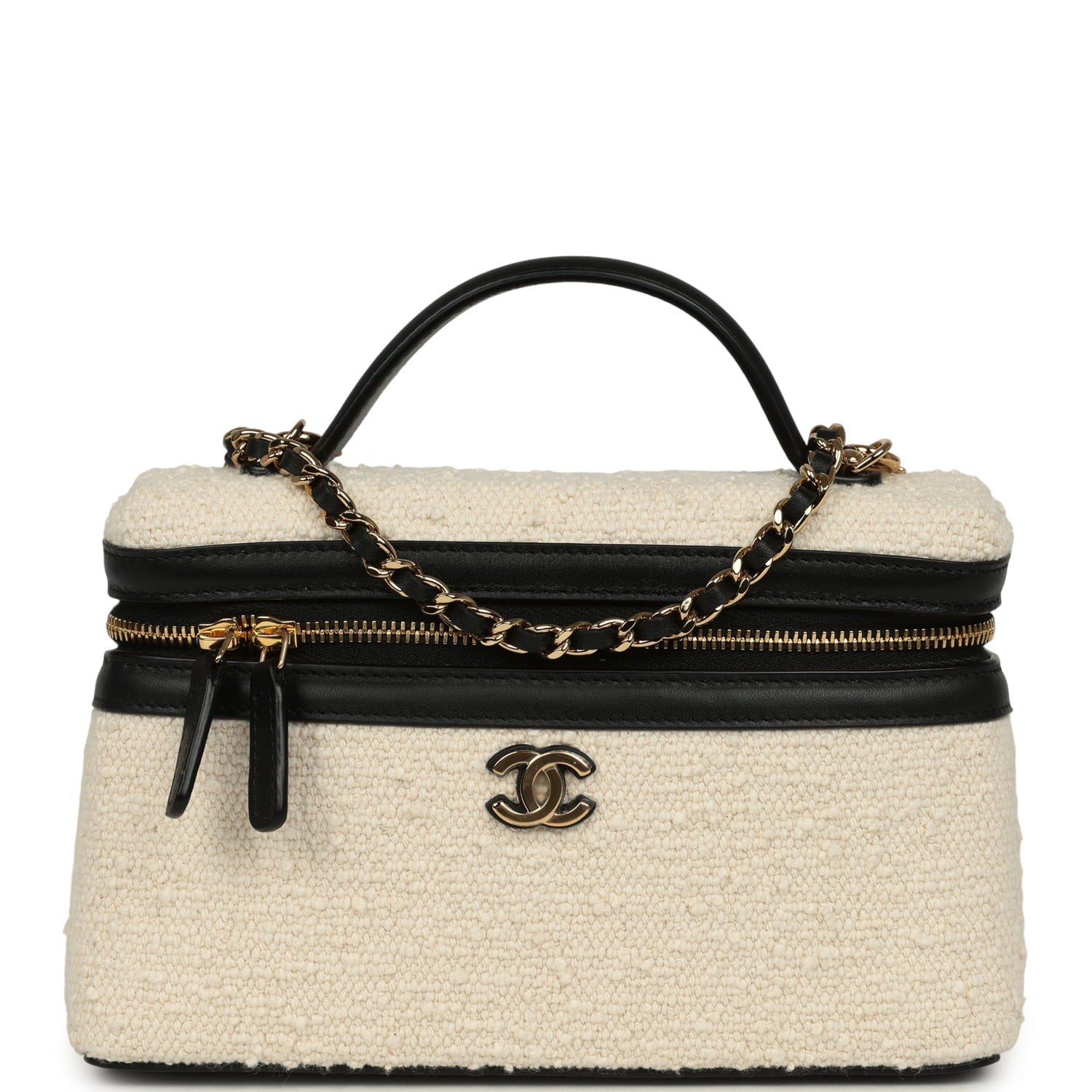 chanel-coco-beach-top-handle-long-vanity-case-with-chain-ecru-tweed-and-black-calfskin-gold-metal