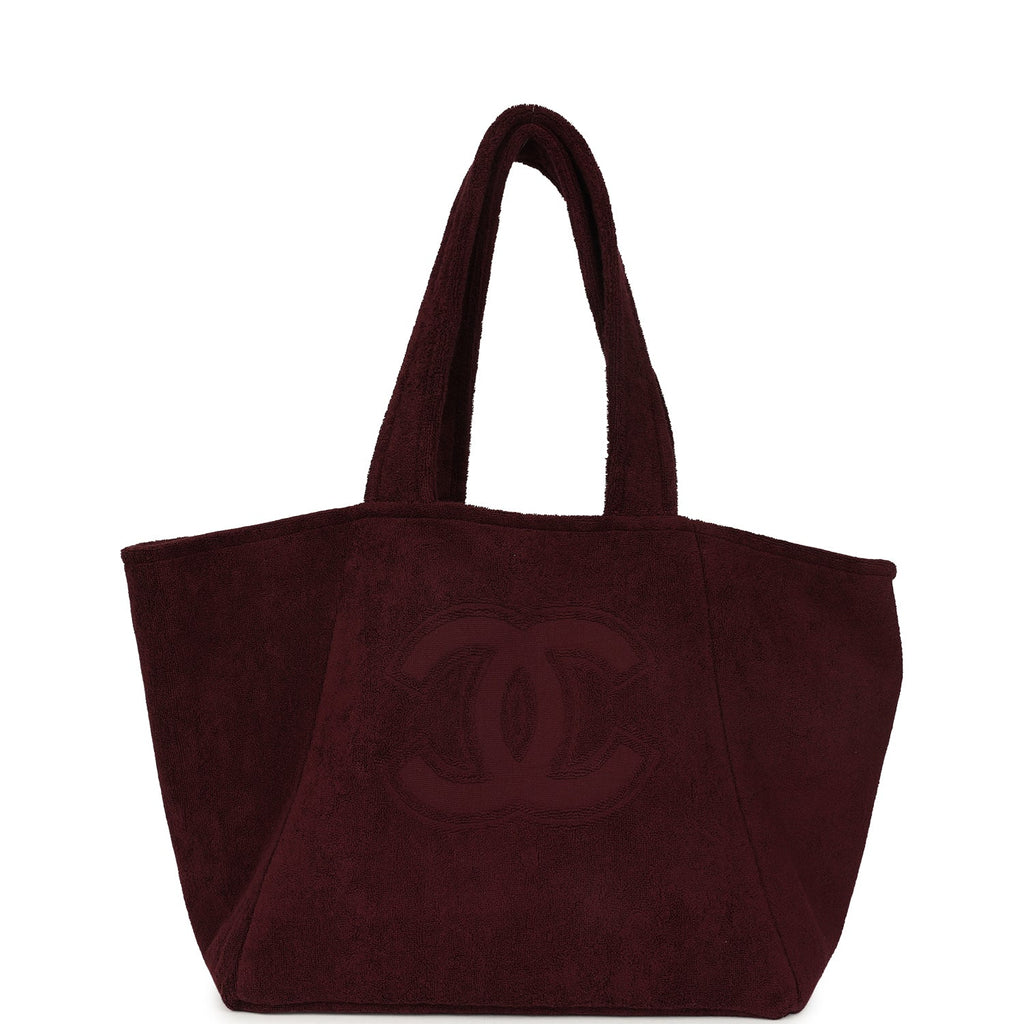 chanel-coco-beach-cc-beach-tote-bag-towel-set-burgundy-terry-silver-metal