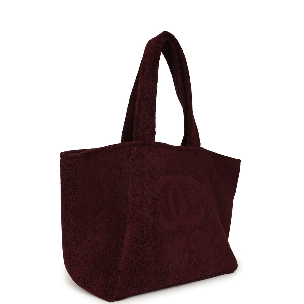 chanel-coco-beach-cc-beach-tote-bag-towel-set-burgundy-terry-silver-metal