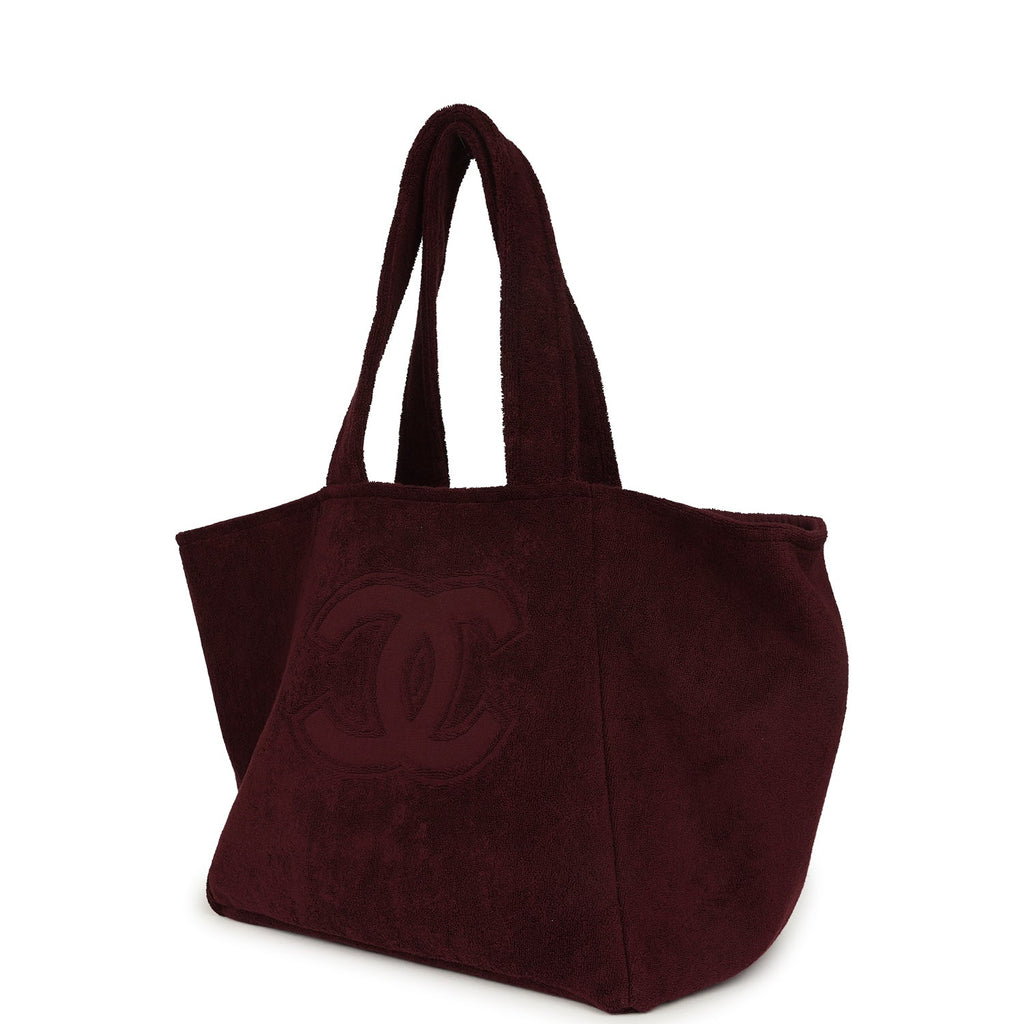 chanel-coco-beach-cc-beach-tote-bag-towel-set-burgundy-terry-silver-metal