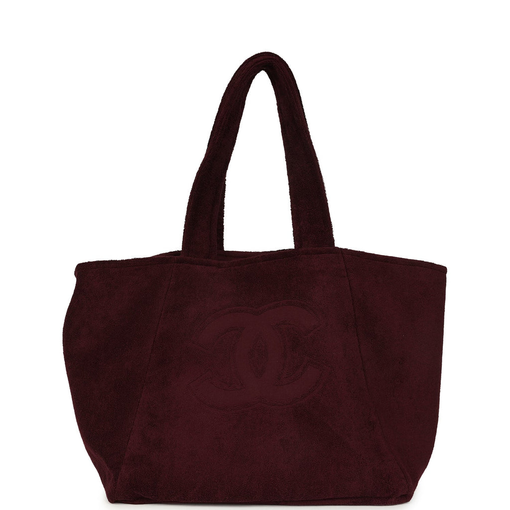 chanel-coco-beach-cc-beach-tote-bag-towel-set-burgundy-terry-silver-metal