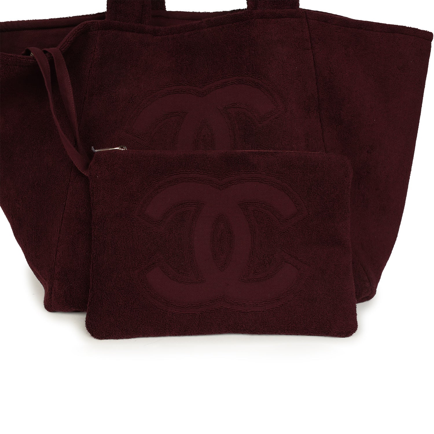 chanel-coco-beach-cc-beach-tote-bag-towel-set-burgundy-terry-silver-metal