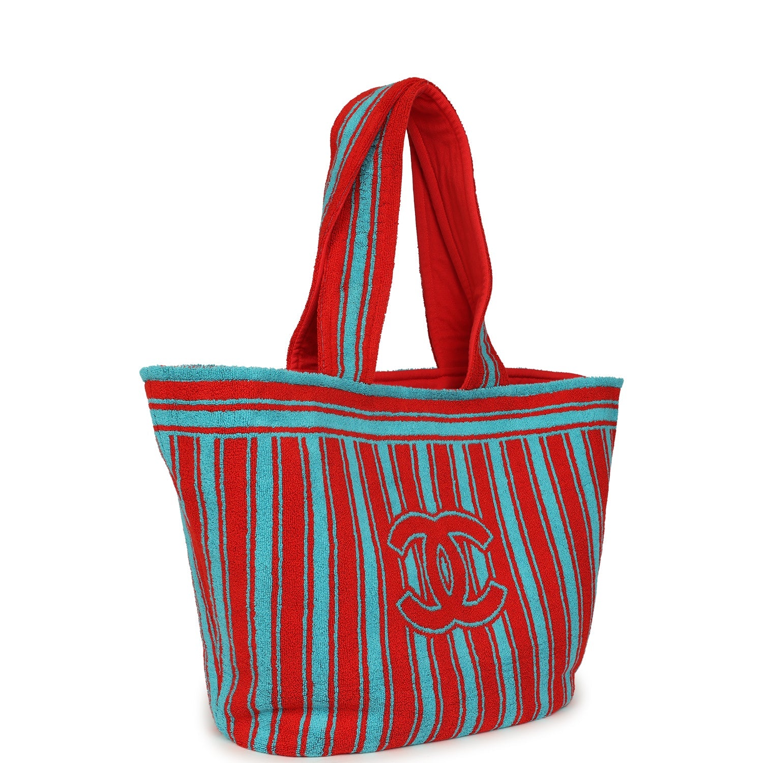 chanel-coco-beach-cc-striped-beach-tote-bag-towel-set-red-and-turquoise-terry-silver-metal
