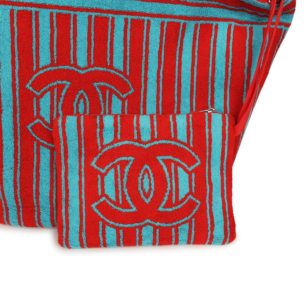 chanel-coco-beach-cc-striped-beach-tote-bag-towel-set-red-and-turquoise-terry-silver-metal