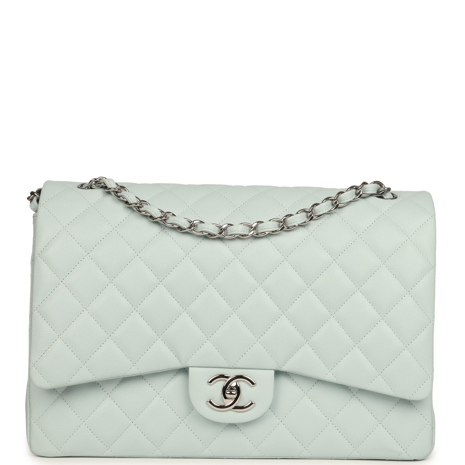 chanel-maxi-classic-double-flap-bag-light-blue-shiny-caviar-silver-metal