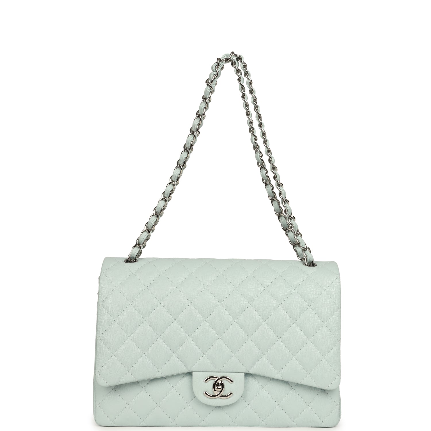 chanel-maxi-classic-double-flap-bag-light-blue-shiny-caviar-silver-metal