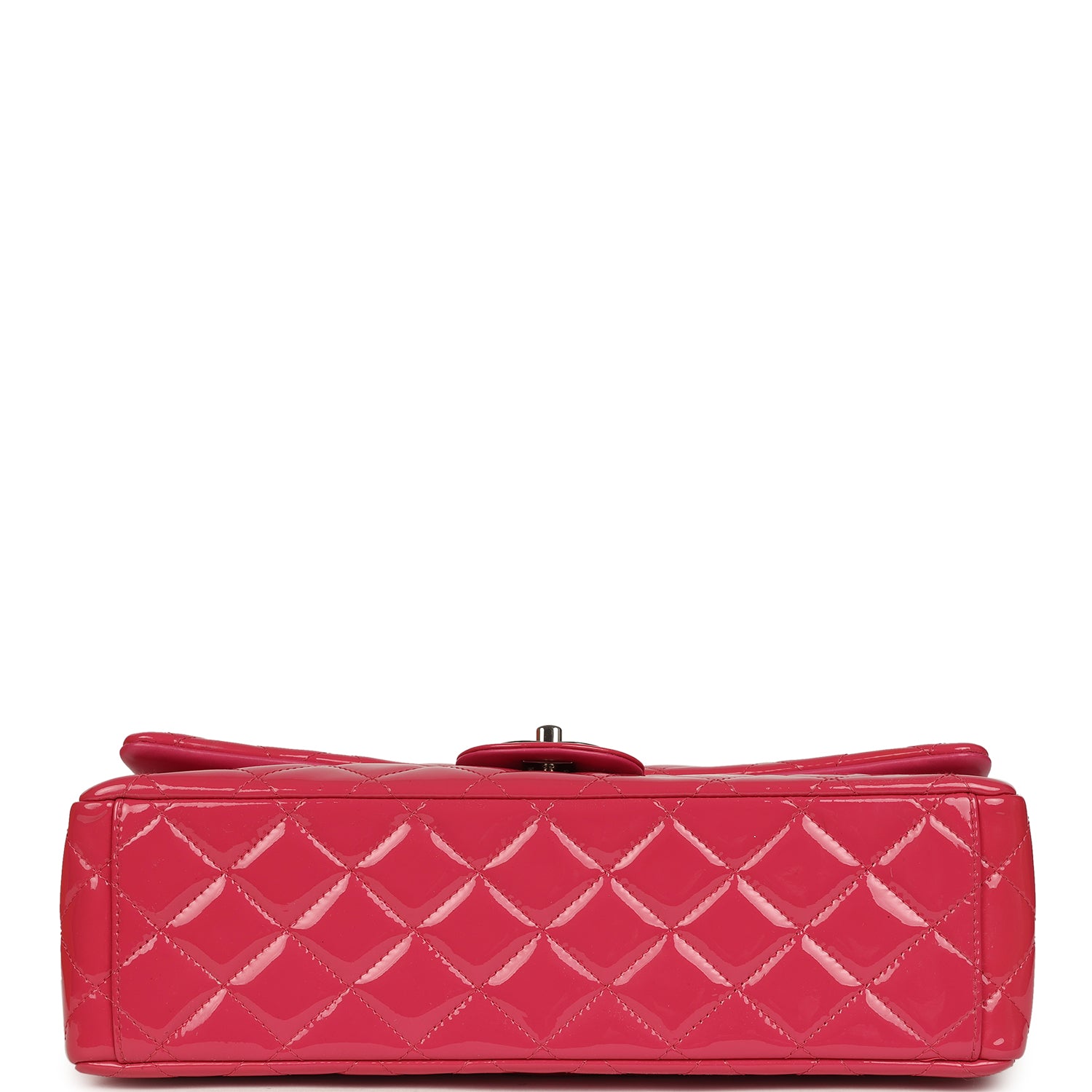 pre-owned-chanel-maxi-classic-double-flap-bag-dark-pink-patent-silver-metal