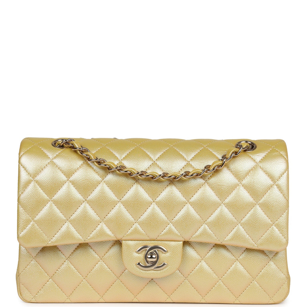 chanel-medium-classic-double-flap-bag-yellow-iridescent-caviar-gold-metal