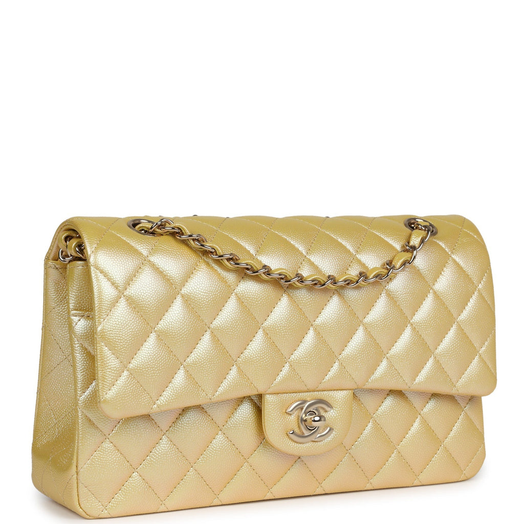 chanel-medium-classic-double-flap-bag-yellow-iridescent-caviar-gold-metal