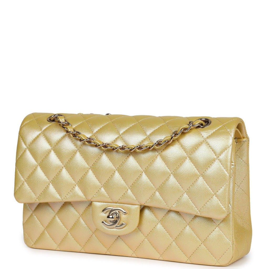 chanel-medium-classic-double-flap-bag-yellow-iridescent-caviar-gold-metal