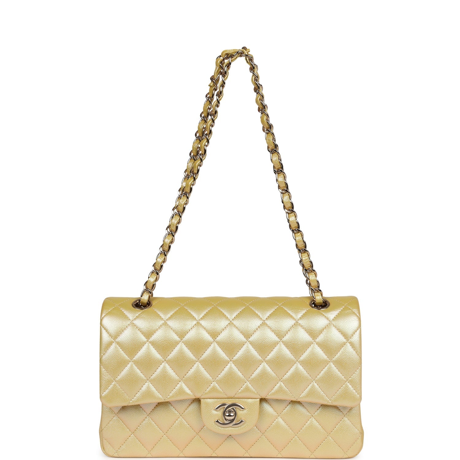 chanel-medium-classic-double-flap-bag-yellow-iridescent-caviar-gold-metal