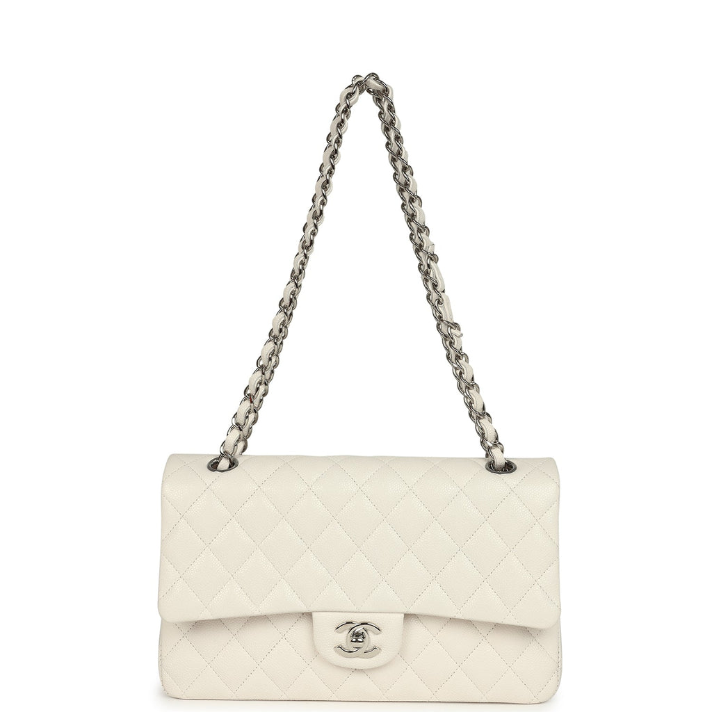 pre-owned-chanel-medium-classic-double-flap-white-shiny-caviar-silver-metal