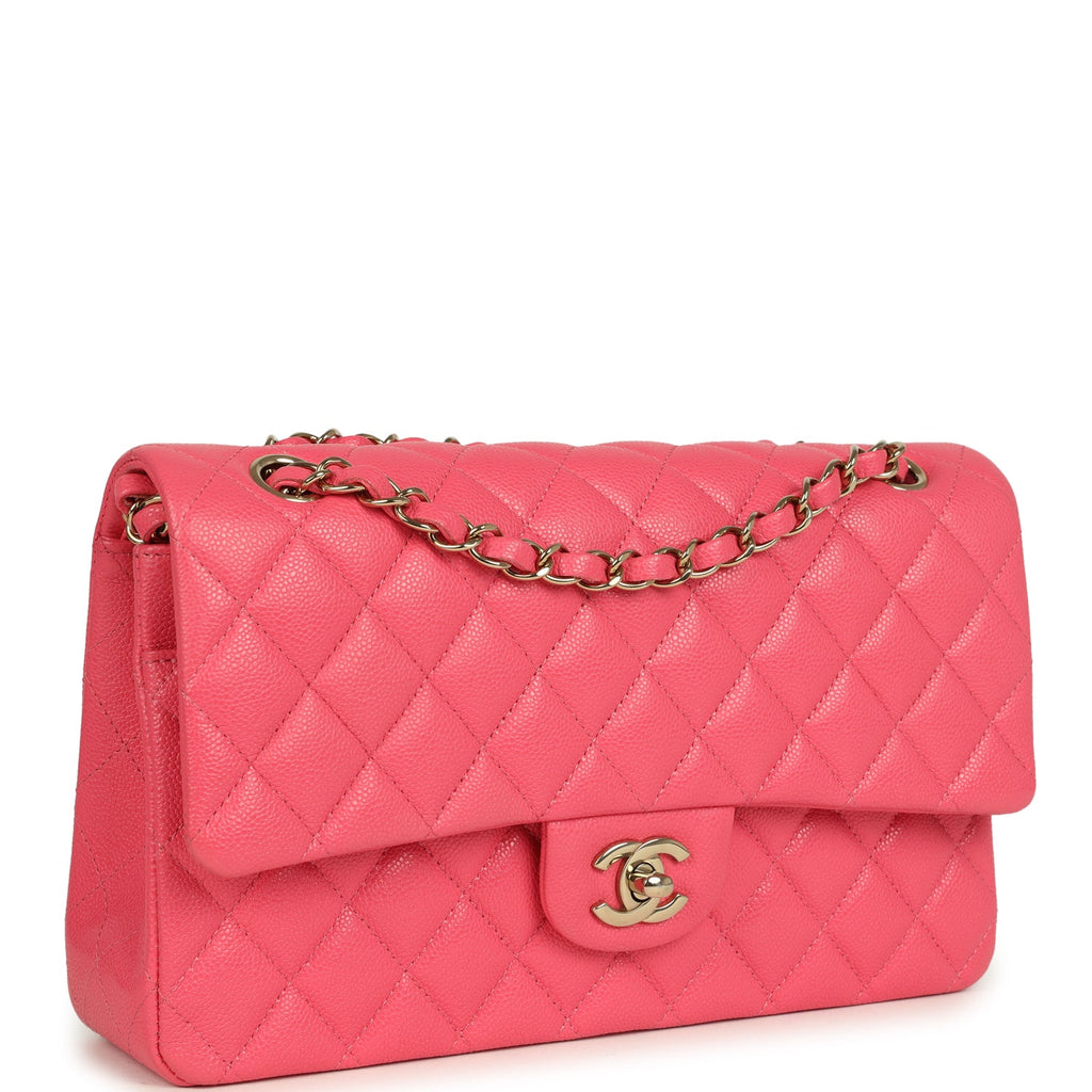 pre-owned-chanel-medium-classic-double-flap-bag-dark-pink-shiny-caviar-gold-metal