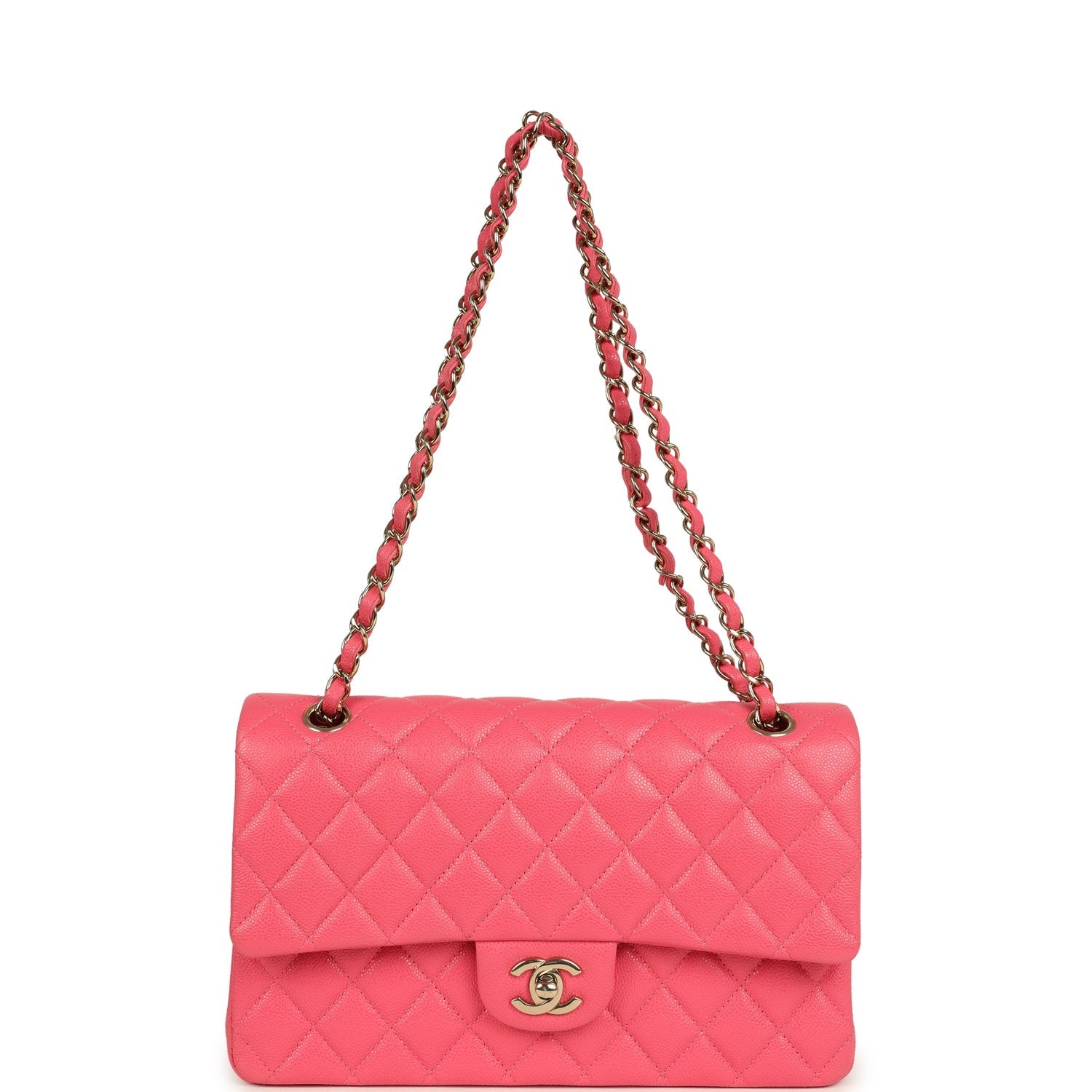 pre-owned-chanel-medium-classic-double-flap-bag-dark-pink-shiny-caviar-gold-metal