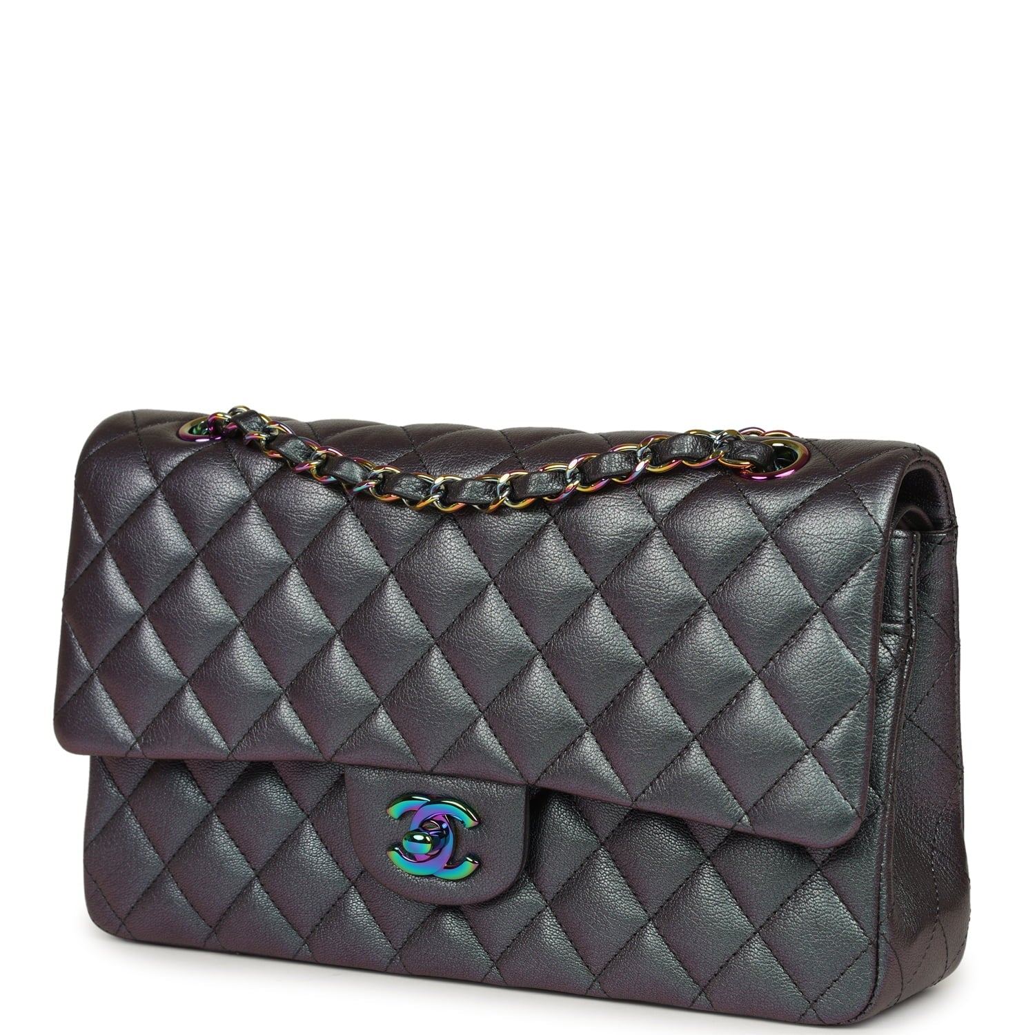 pre-owned-chanel-medium-classic-double-flap-bag-iridescent-purple-goatskin-rainbow-metal