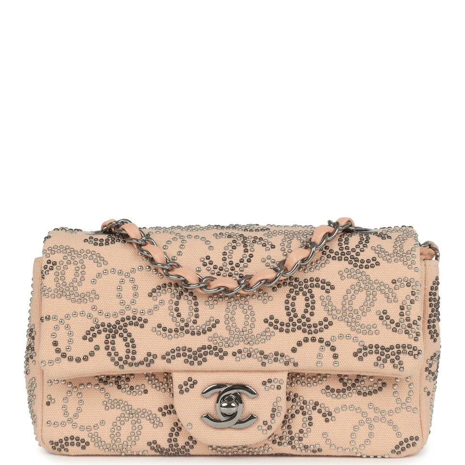 pre-owned-chanel-mini-cc-studded-rectangular-flap-bag-light-pink-canvas-ruthenium-metal