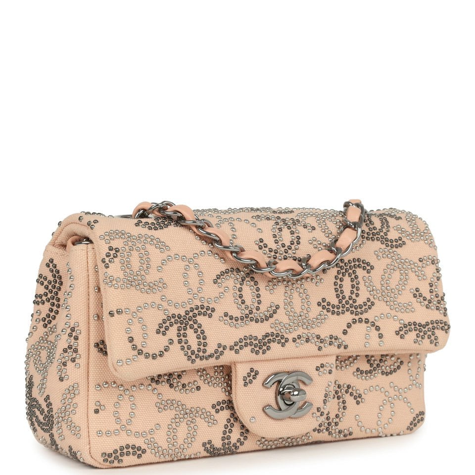 pre-owned-chanel-mini-cc-studded-rectangular-flap-bag-light-pink-canvas-ruthenium-metal