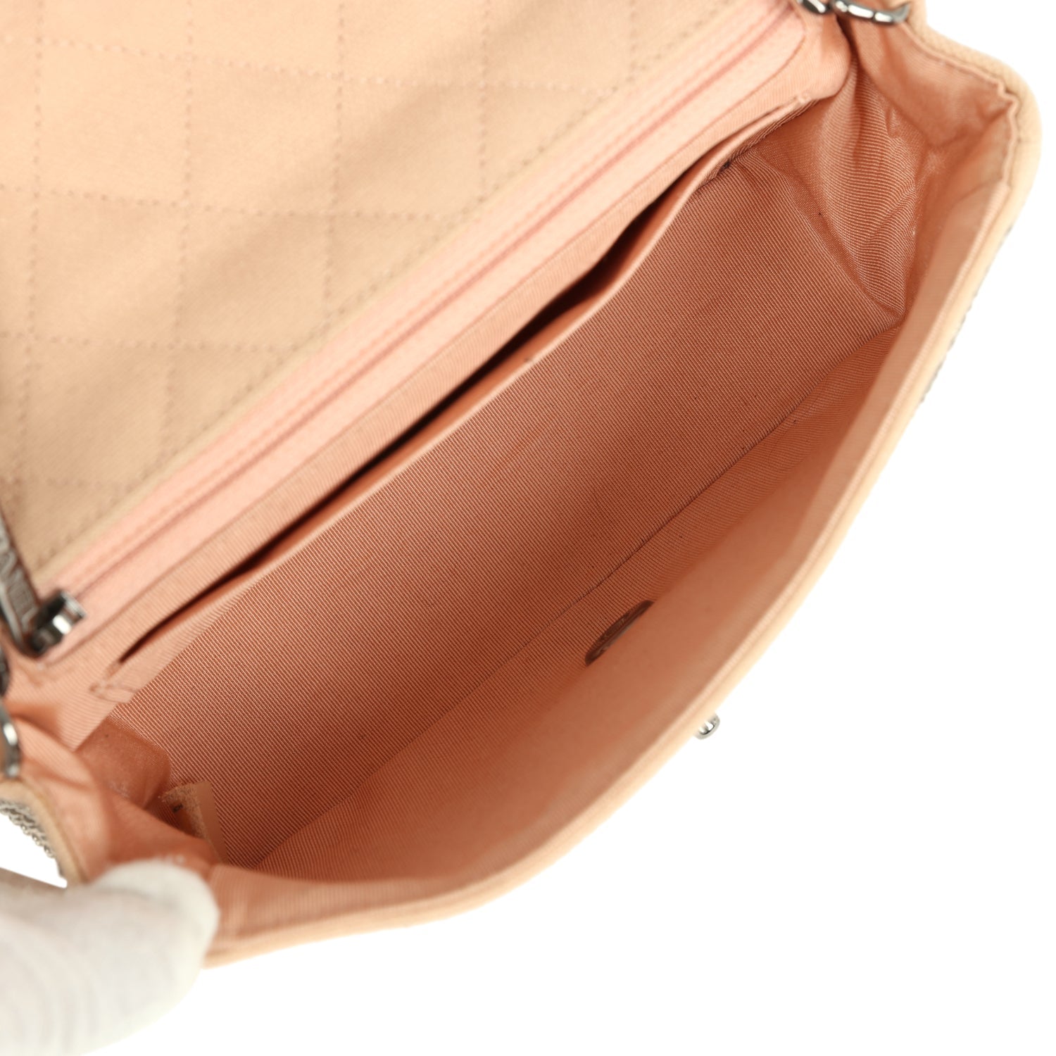 pre-owned-chanel-mini-cc-studded-rectangular-flap-bag-light-pink-canvas-ruthenium-metal