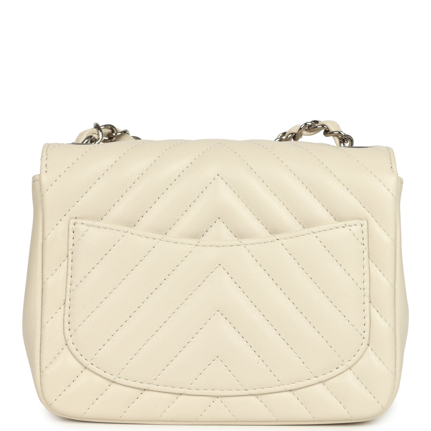 pre-owned-chanel-mini-chevron-square-flap-bag-ivory-lambskin-silver-metal