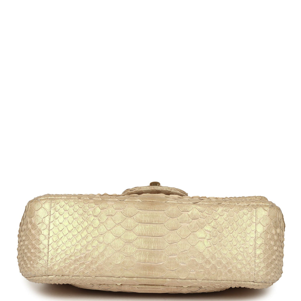 pre-owned-chanel-mini-rectangular-flap-bag-iridescent-gold-python-gold-metal