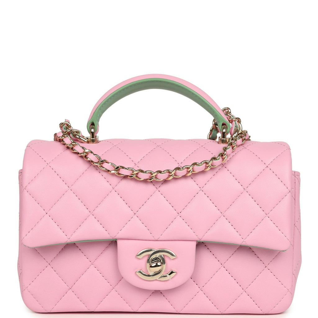 chanel-mini-rectangular-flap-bag-with-top-handle-pink-and-green-lambskin-light-gold-metal