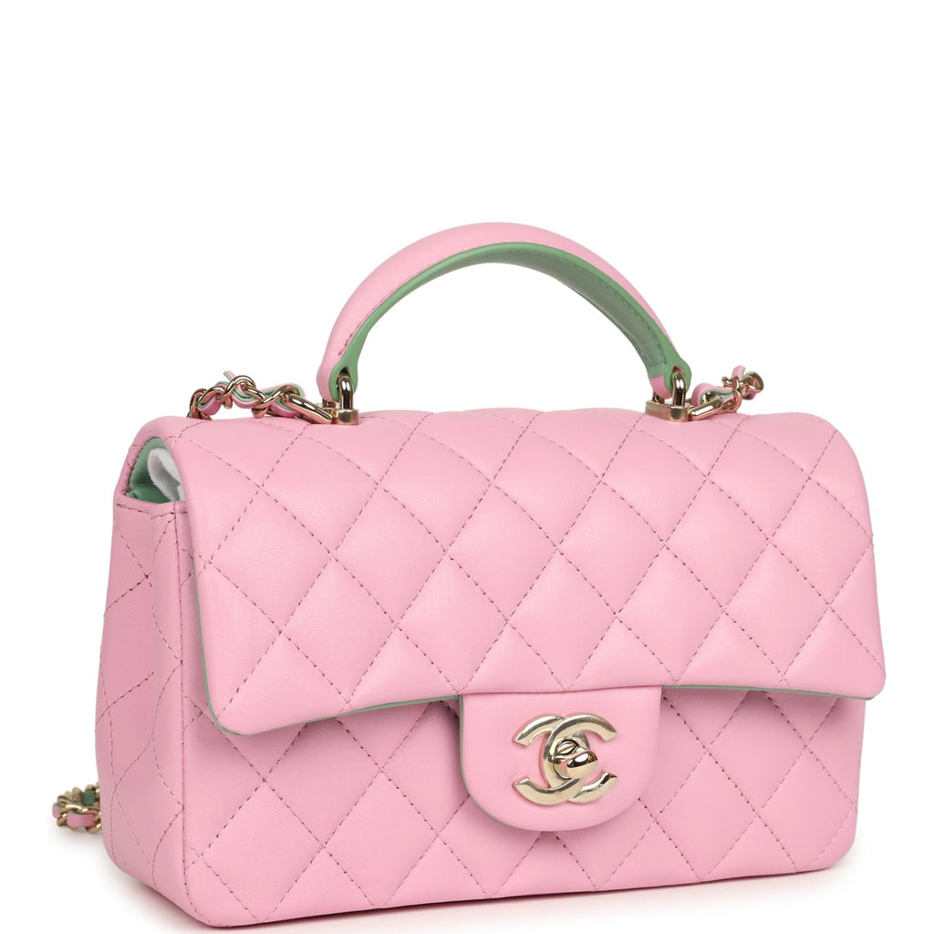 chanel-mini-rectangular-flap-bag-with-top-handle-pink-and-green-lambskin-light-gold-metal