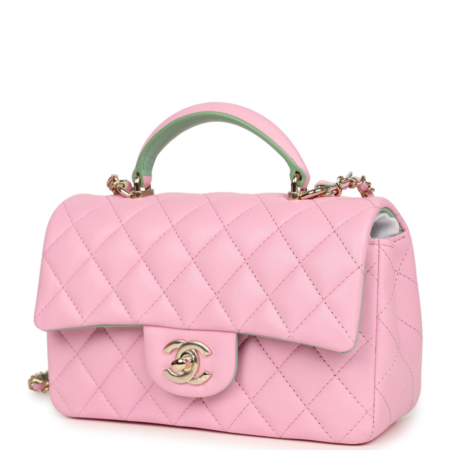 chanel-mini-rectangular-flap-bag-with-top-handle-pink-and-green-lambskin-light-gold-metal