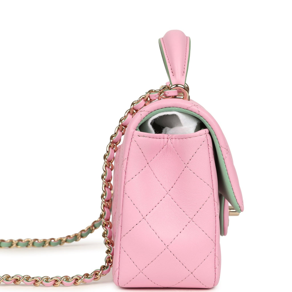 chanel-mini-rectangular-flap-bag-with-top-handle-pink-and-green-lambskin-light-gold-metal