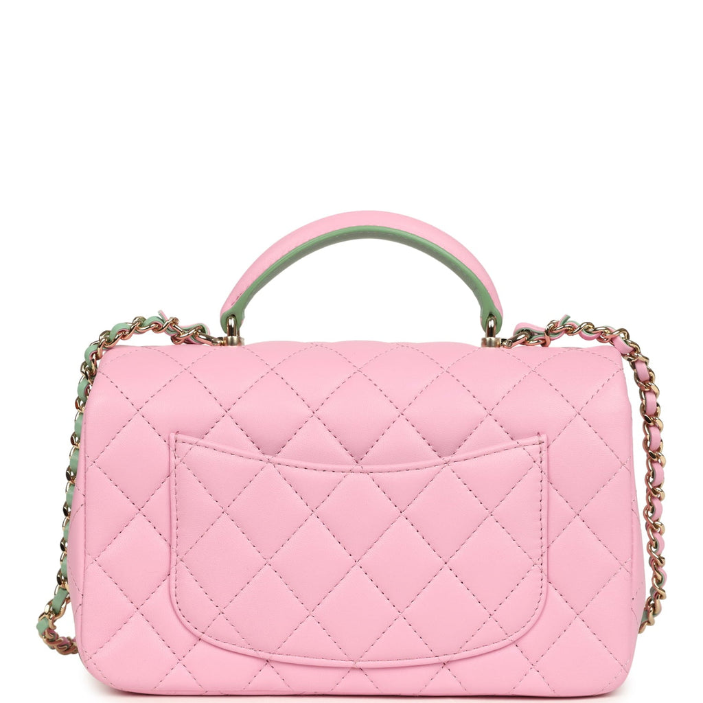 chanel-mini-rectangular-flap-bag-with-top-handle-pink-and-green-lambskin-light-gold-metal
