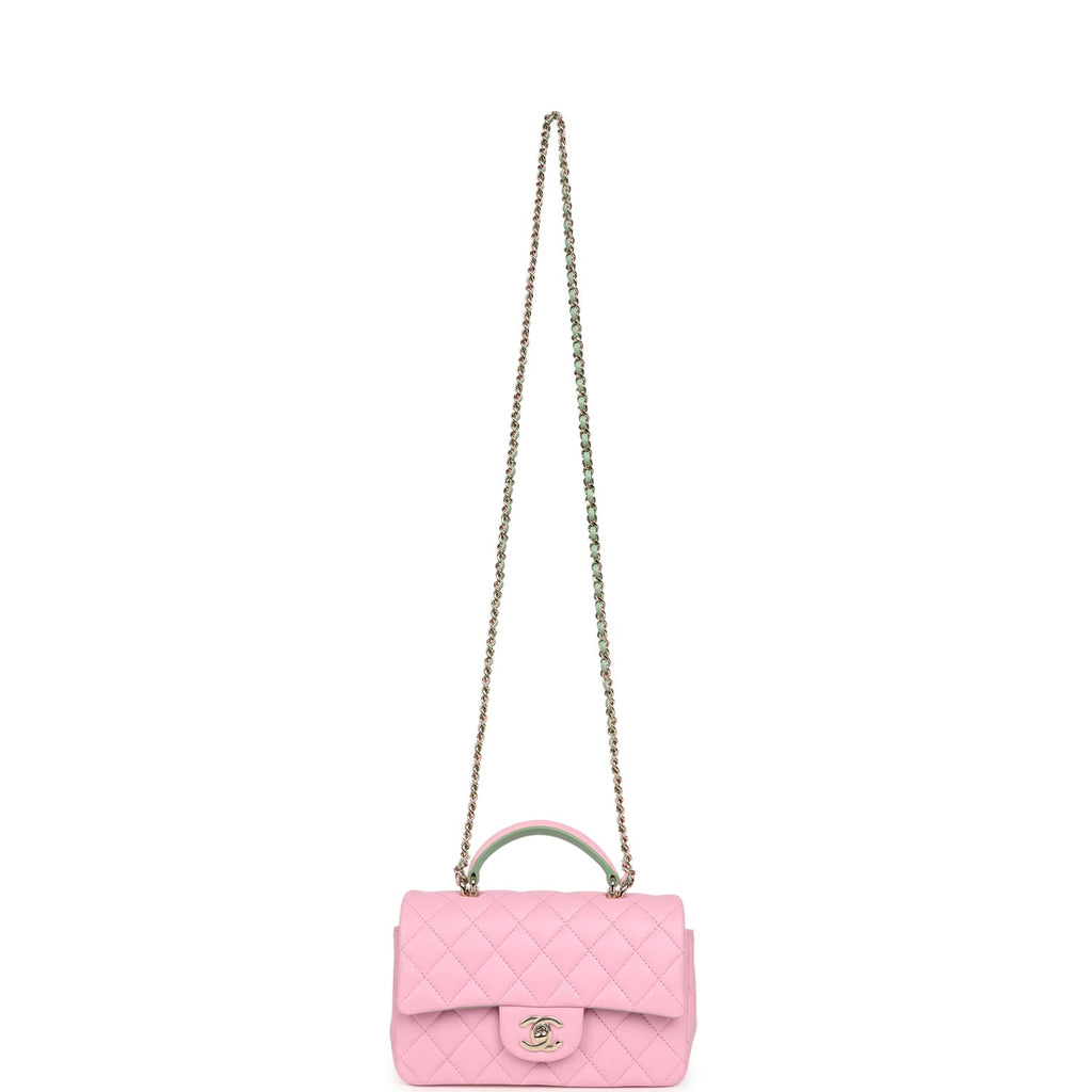 chanel-mini-rectangular-flap-bag-with-top-handle-pink-and-green-lambskin-light-gold-metal