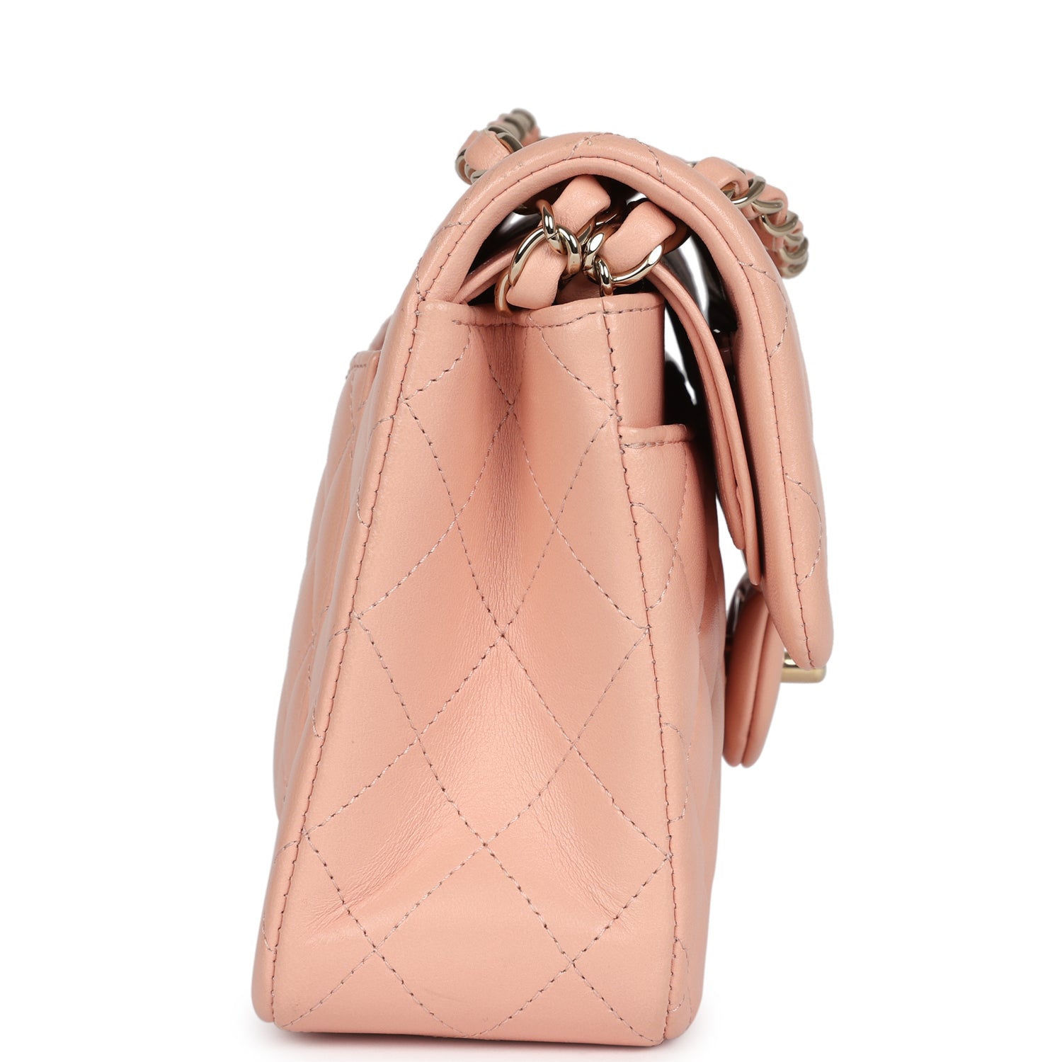 pre-owned-chanel-small-classic-double-flap-light-pink-lambskin-gold-metal