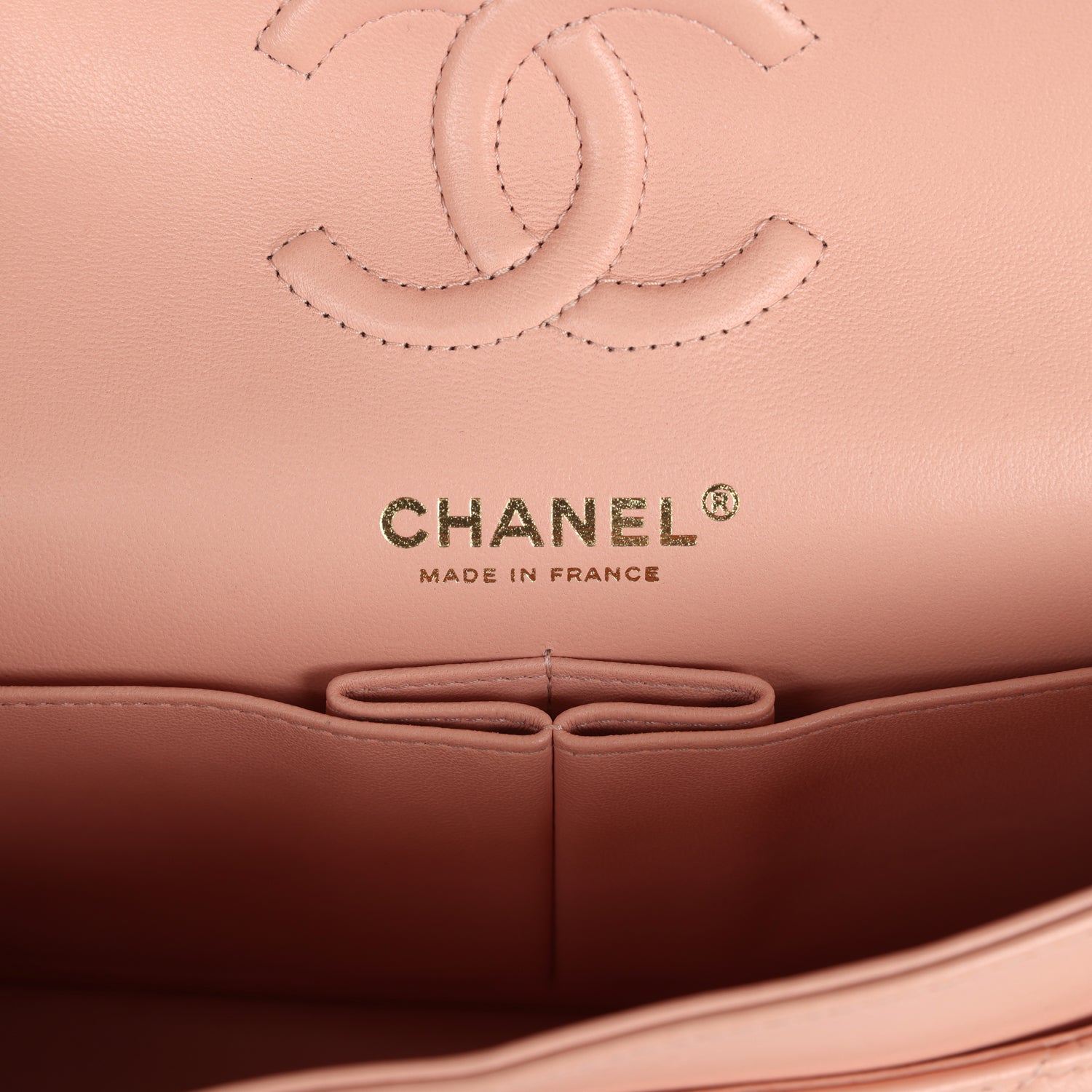 pre-owned-chanel-small-classic-double-flap-light-pink-lambskin-gold-metal