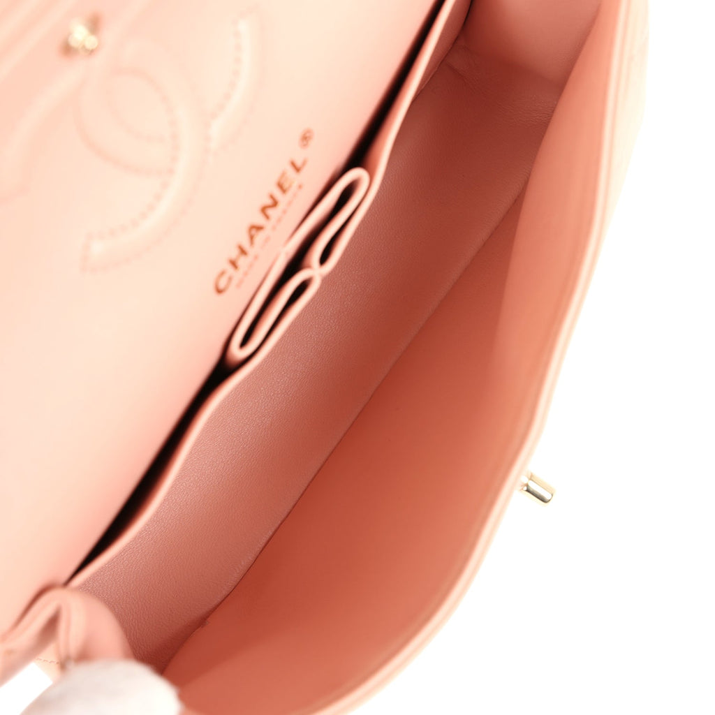 pre-owned-chanel-small-classic-double-flap-light-pink-lambskin-gold-metal